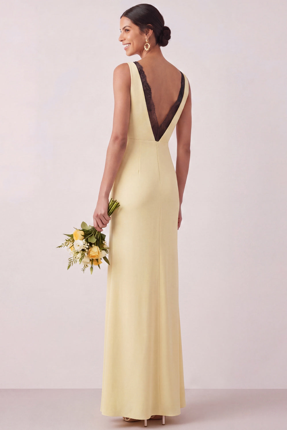 Mermaid Light Yellow V Neck Long Bridesmaid Dress