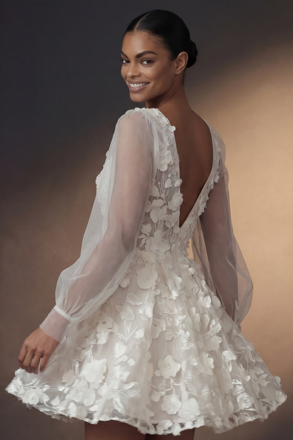 A Line Floral Appliqued V Neck Short Bridal Shower Dress