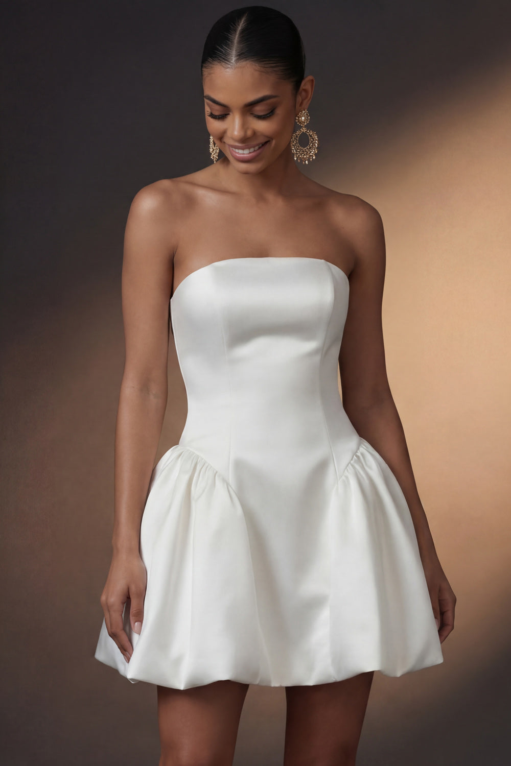 A Line Strapless Satin Backless Short Bridal Shower Dress