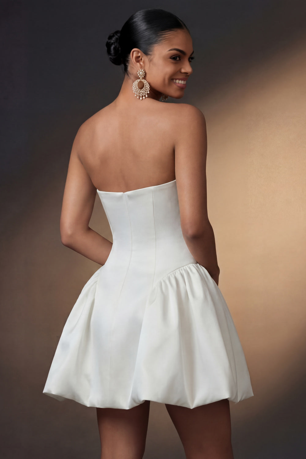 A Line Strapless Satin Backless Short Bridal Shower Dress