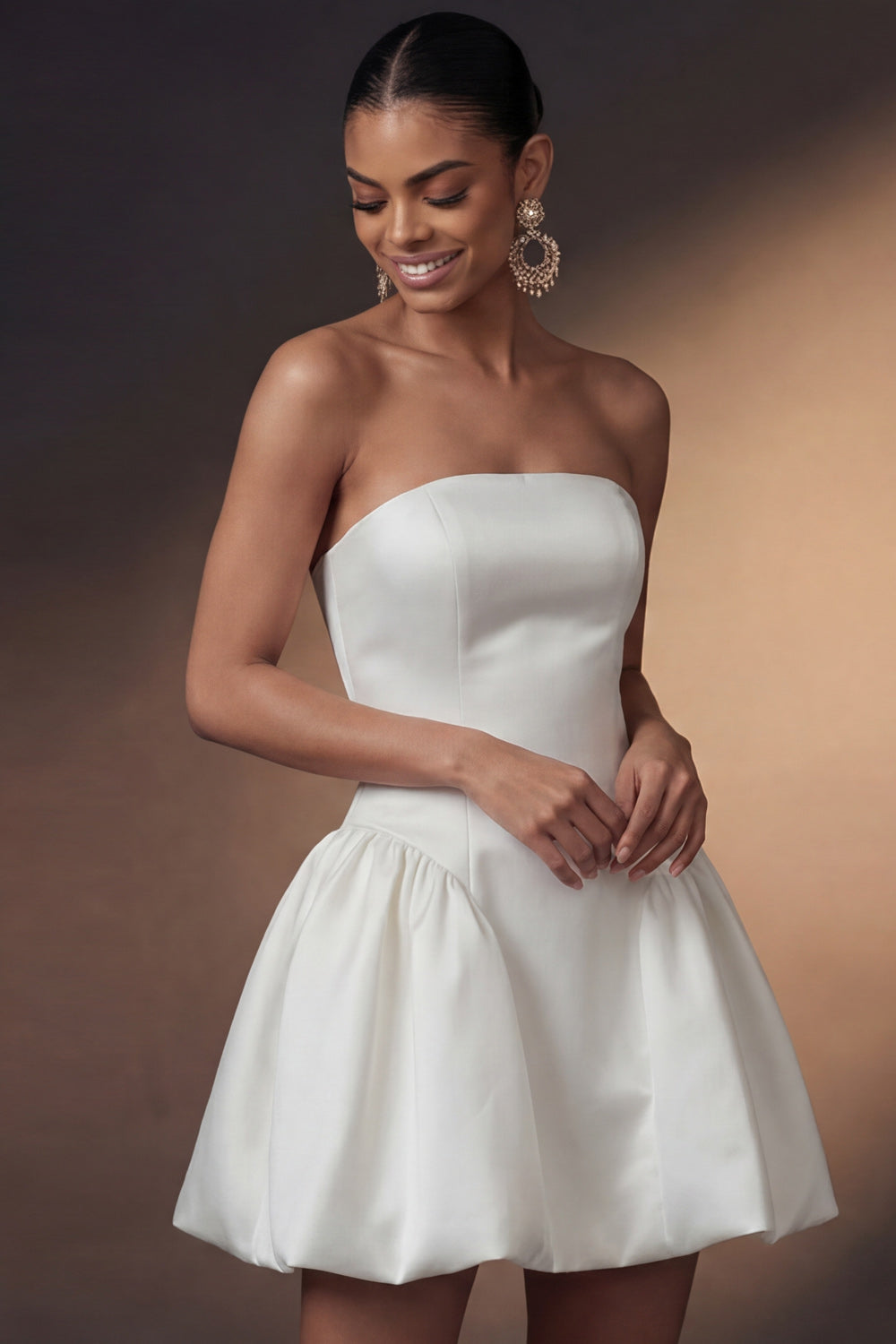 A Line Strapless Satin Backless Short Bridal Shower Dress
