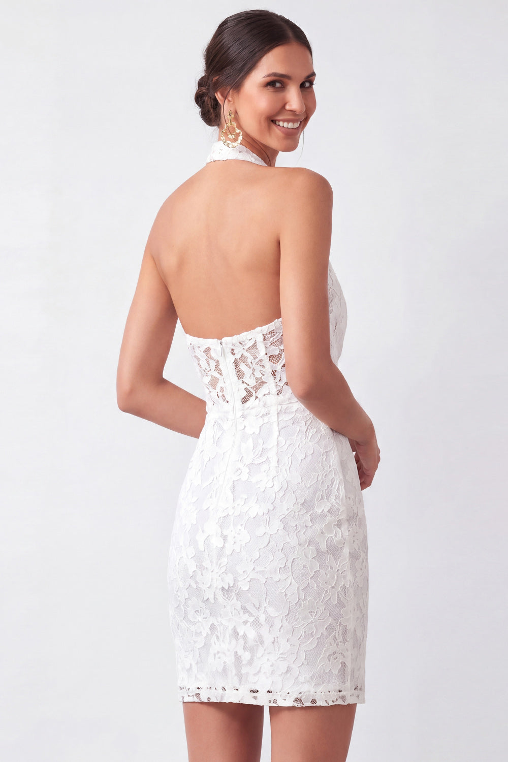 Short Lace Floral Bodycon White Bridal Shower Dress