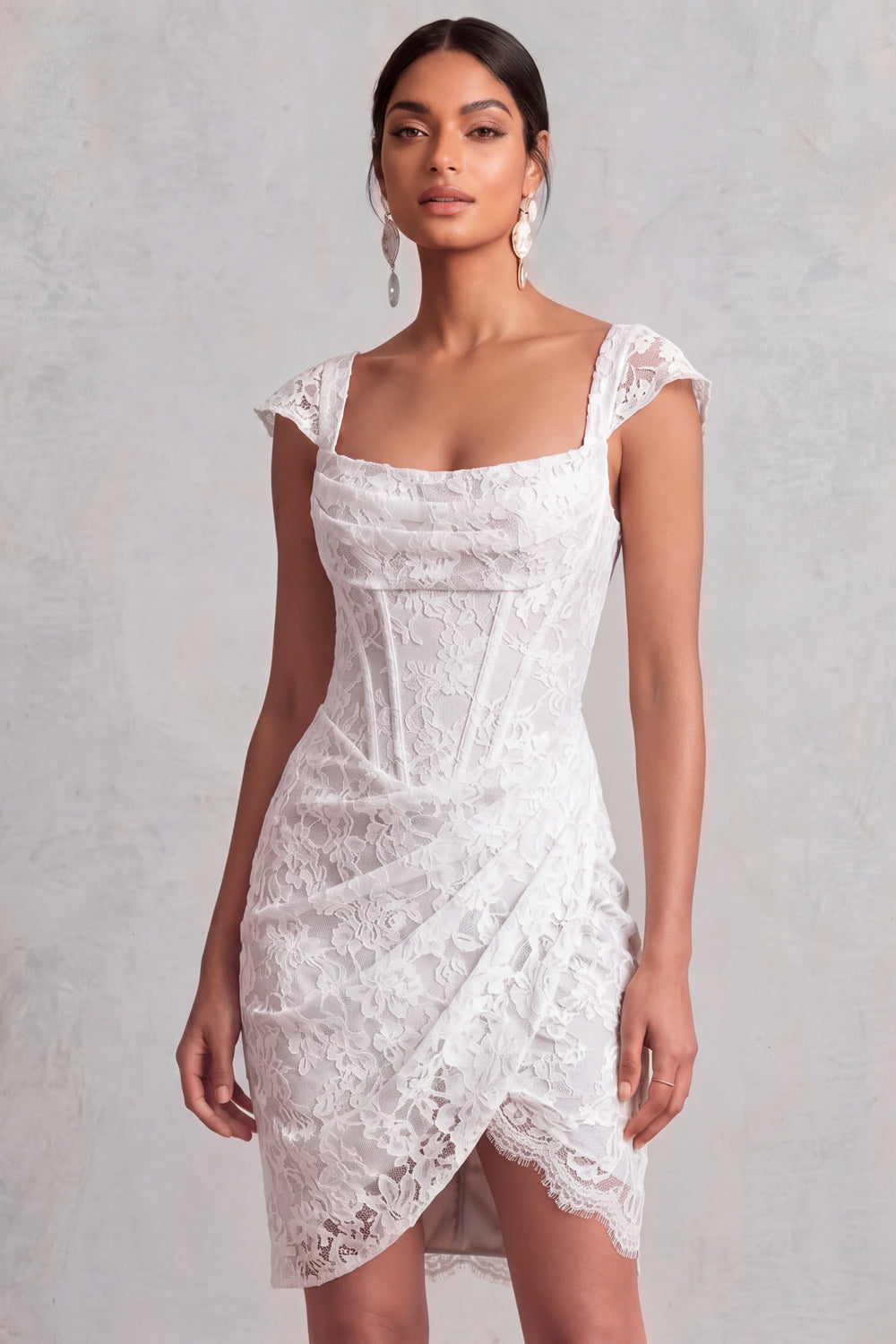 Leely Women Corset Floral Lace White Short Bodycon White Bridal Shower Dress Thick Straps Backless Sleeveless Engagement Dress