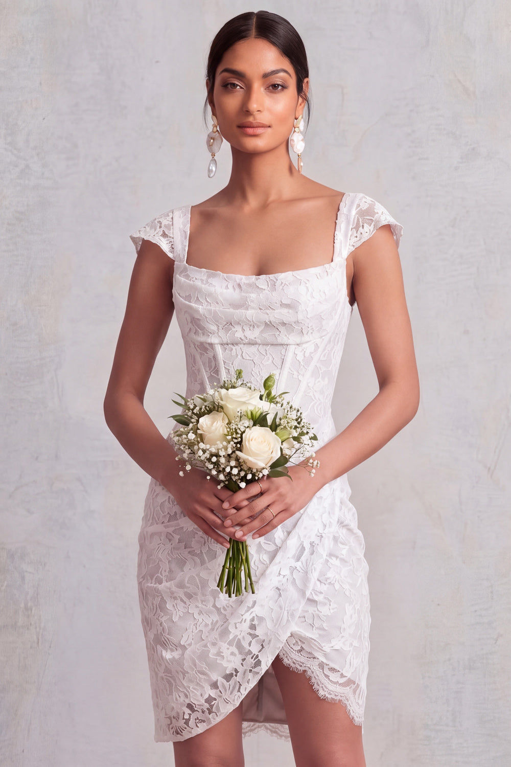 Corset Floral Lace White Short Bodycon White Bridal Shower Dress