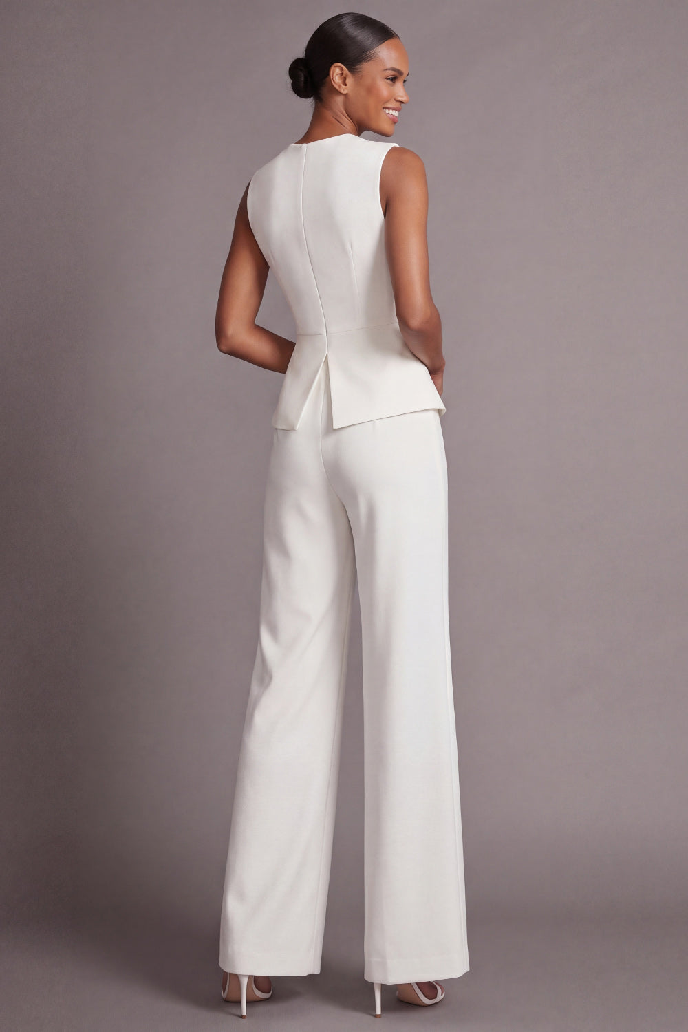 White Round Neck 2 Piece Sleeveless Work Suits