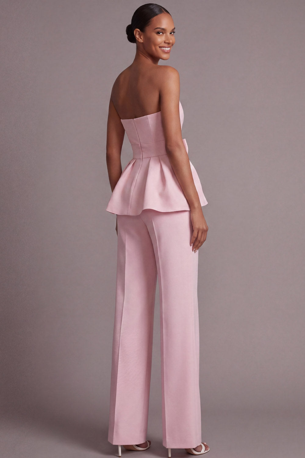 Pink 2 Piece Strapless Women's Work Suits with Bow