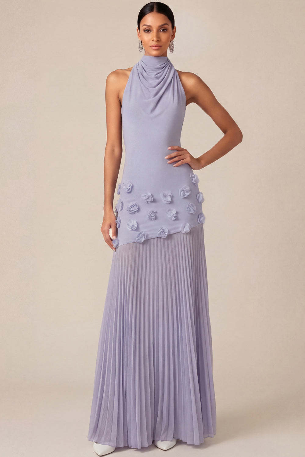 White Halter Neck Sheath Pleated Engagement Dress