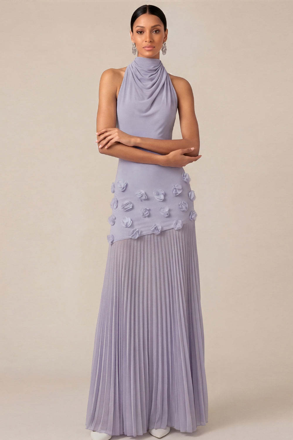 White Halter Neck Sheath Pleated Engagement Dress