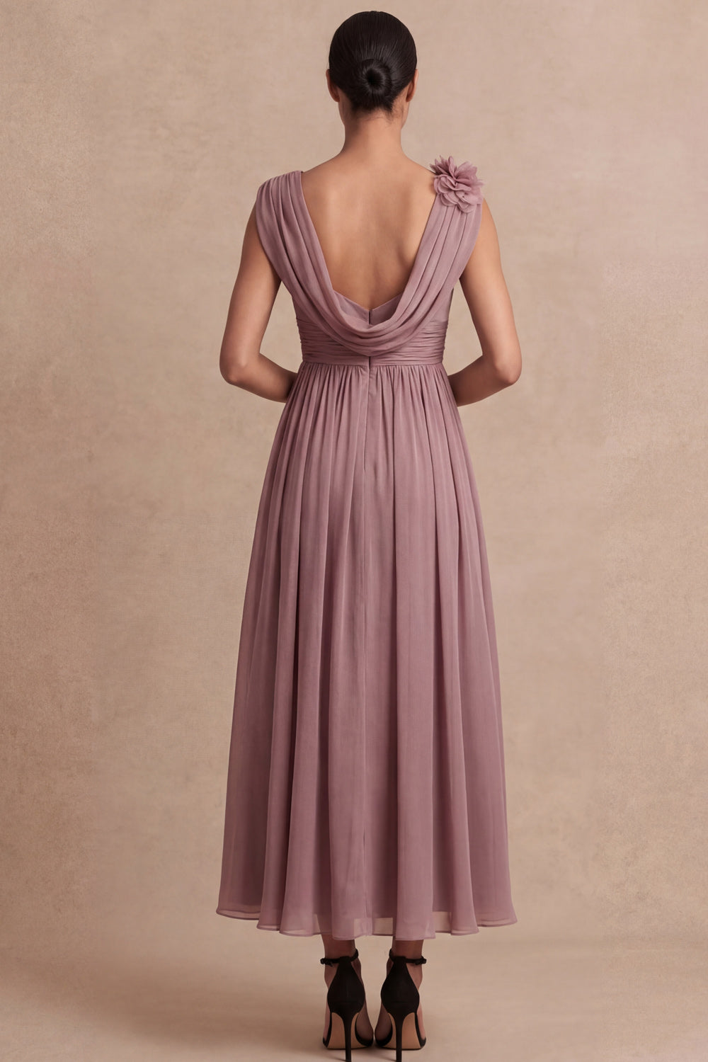 Vintage Rose Cowl Neck A Line Long Formal Dress with Flower