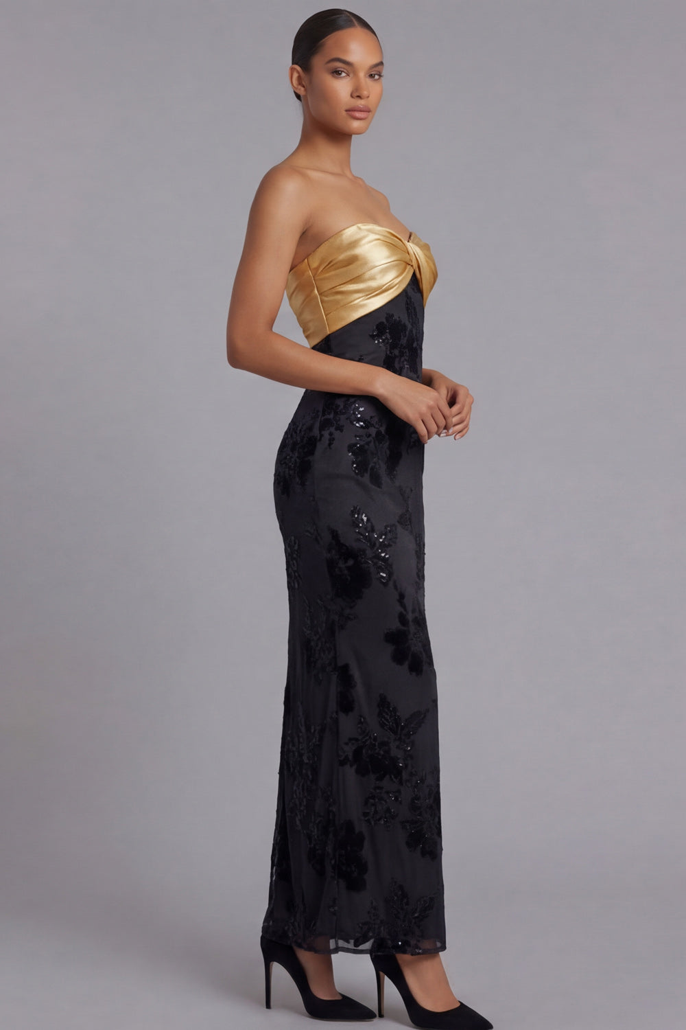Golden Sweetheart Sheath Long Formal Dress with Sequins