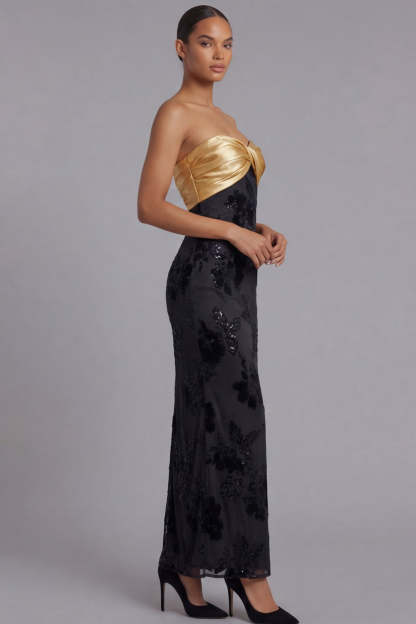 Golden Sweetheart Sheath Long Formal Dress with Sequins
