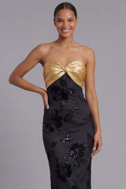 Golden Sweetheart Sheath Long Formal Dress with Sequins