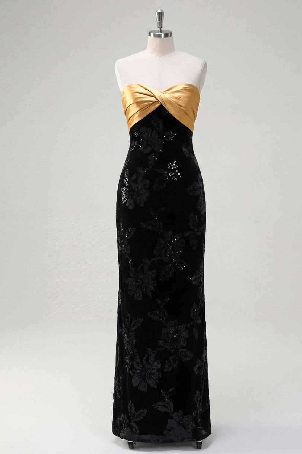 Golden Sweetheart Sheath Long Formal Dress with Sequins