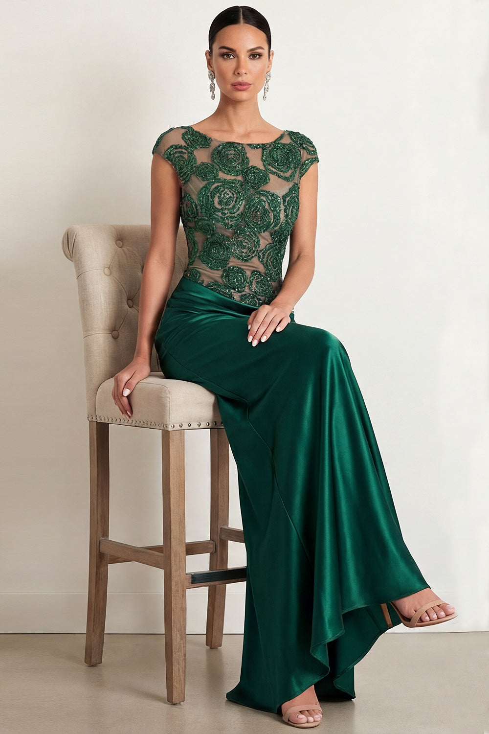 Emerald Green Mermaid Basque Waist Long Formal Dress with Sequins