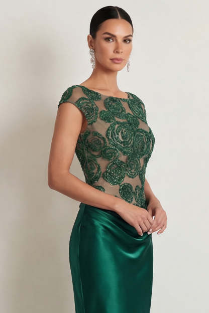 Emerald Green Mermaid Basque Waist Long Formal Dress with Sequins