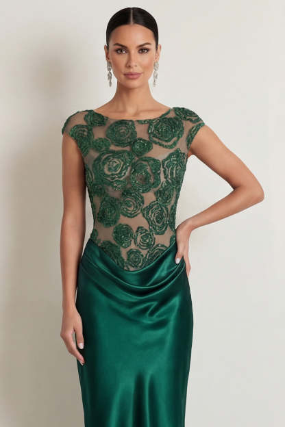 Emerald Green Mermaid Basque Waist Long Formal Dress with Sequins
