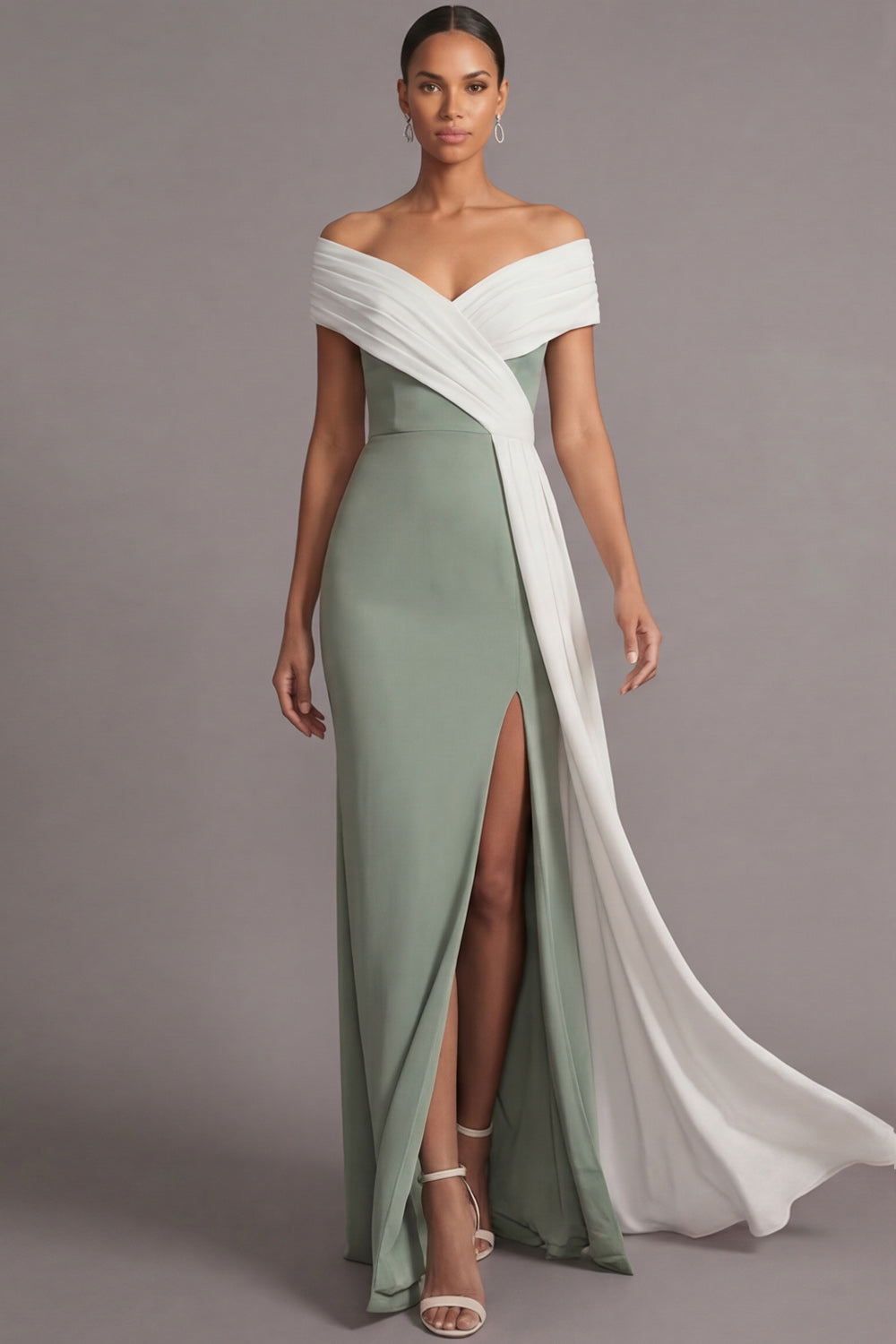 Black Mermaid Off the Shoulder Long Formal Dress with Side Cape