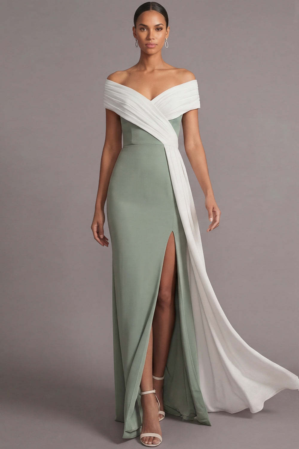 Black Mermaid Off the Shoulder Long Formal Dress with Side Cape