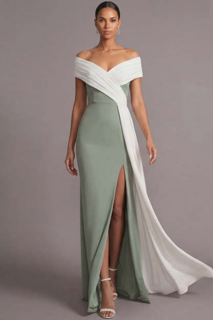 Black Mermaid Off the Shoulder Long Formal Dress with Side Cape