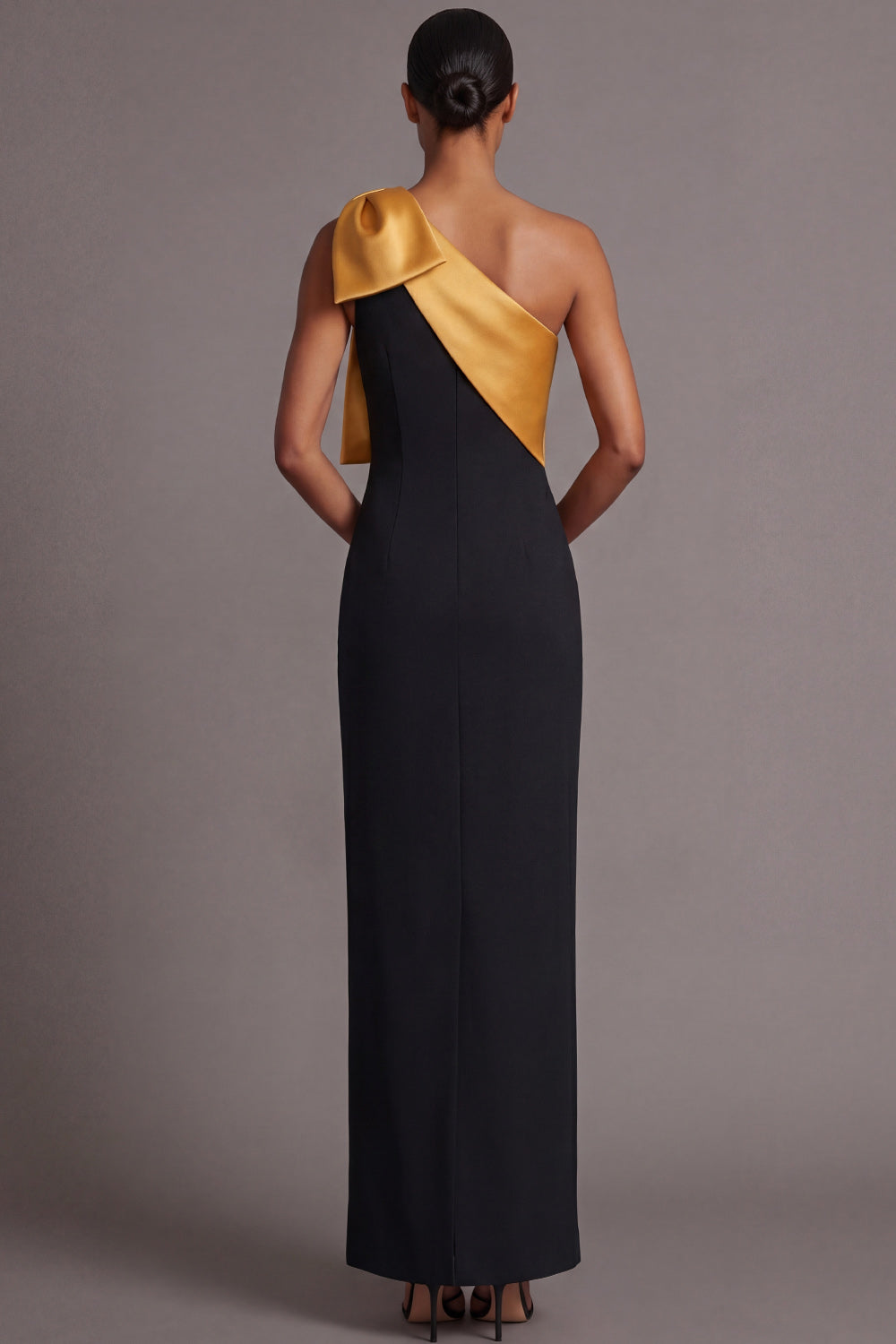 Black and Golden Sheath One Shoulder Long Wedding Guest Dress