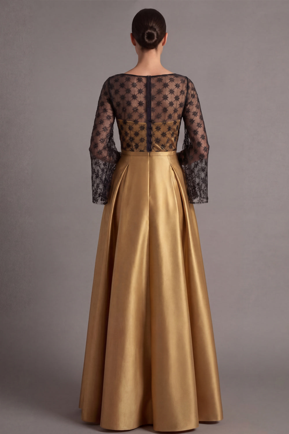 Dusty Blue A Line Illusion Neck Maxi Formal Dress with Sleeves