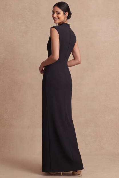 Black Sheath Keyhole Maxi High Neck Formal Dress