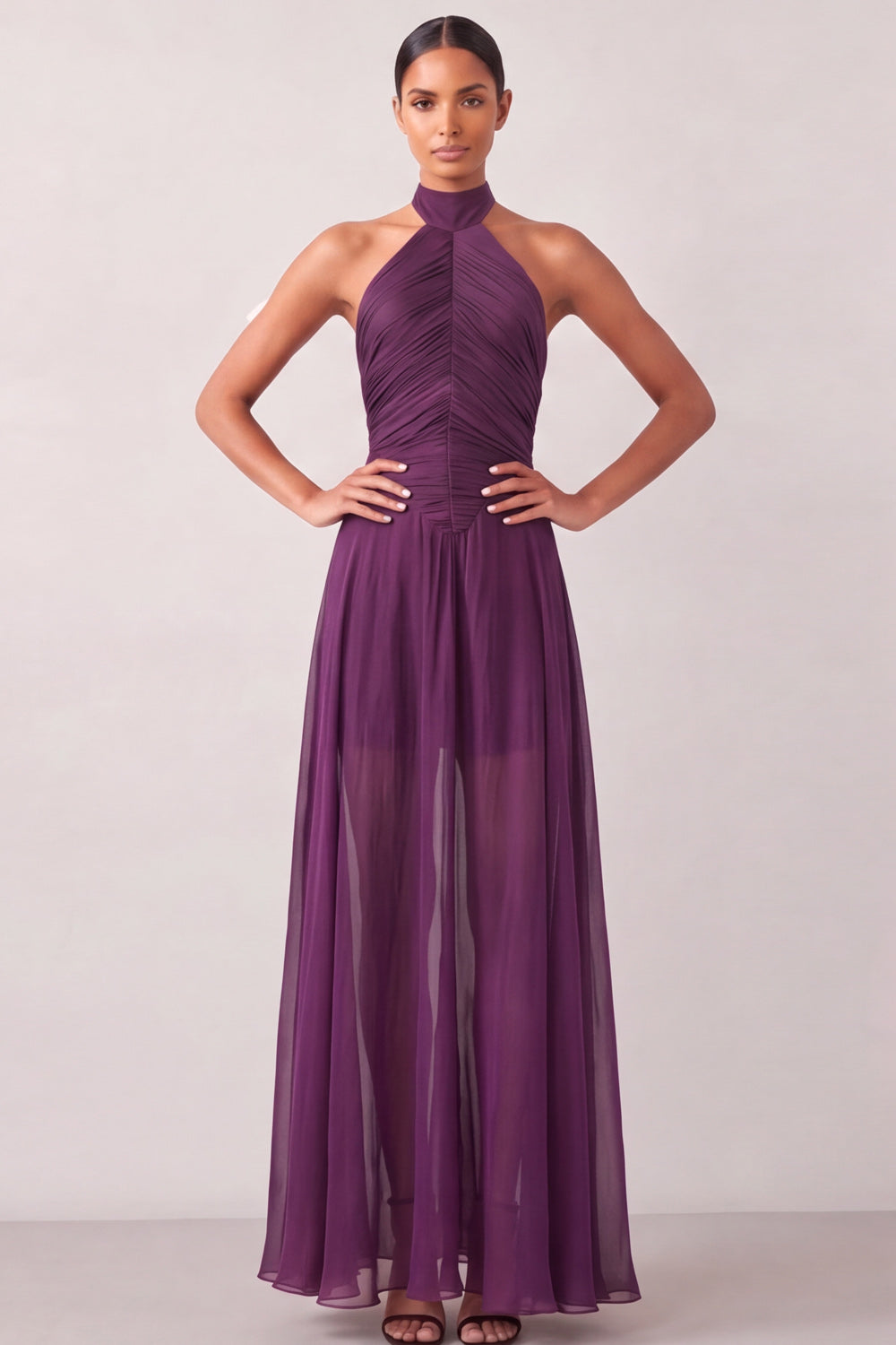 Grape A Line Halter Neck Long Formal Dress