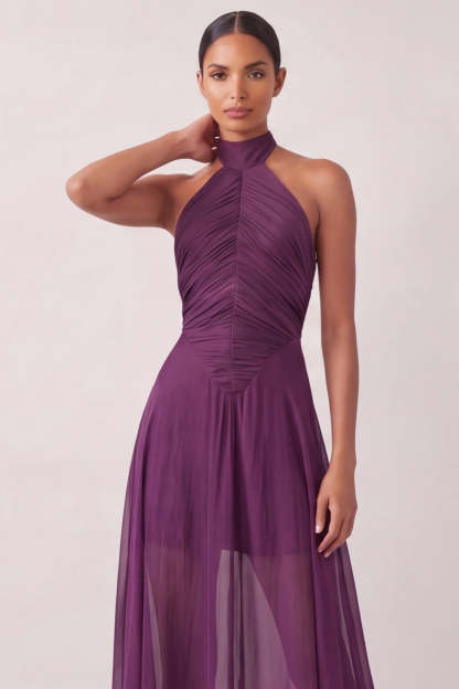 Grape A Line Halter Neck Long Formal Dress