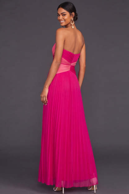 Fuchsia Pleated Strapless Front Twisted A Line Maxi Formal Dress