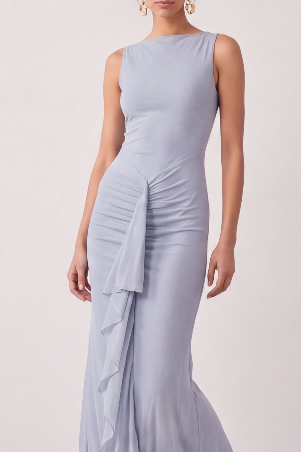 Dusty Blue Mermaid Ruffled Long Formal Dress