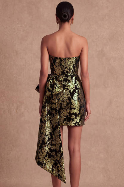 Golden Floral Bodycon Ruched Short Formal Dress