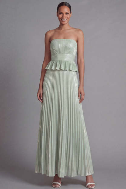 Pleated Ruffled A Line Dusty Sage Long Formal Dress
