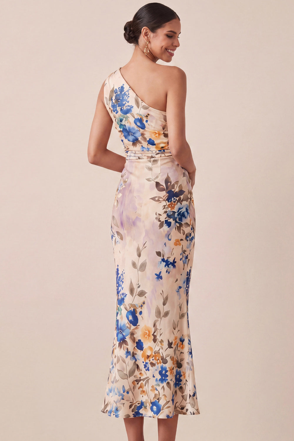 Ivory Floral Mermaid Midi Formal Dress