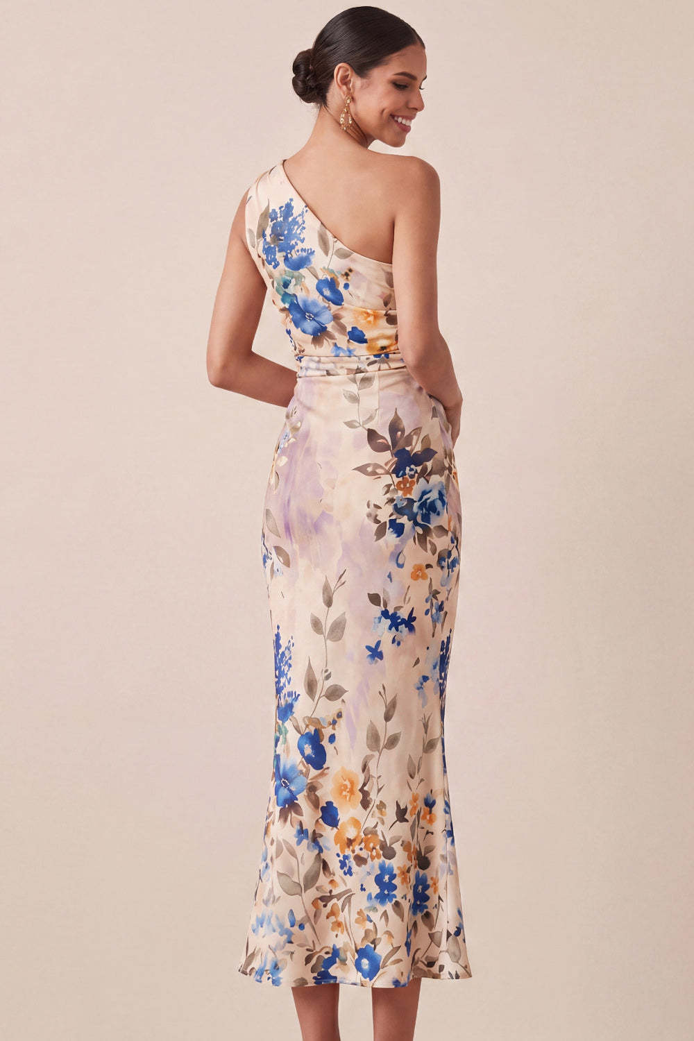 Ivory Floral Mermaid Midi Formal Dress