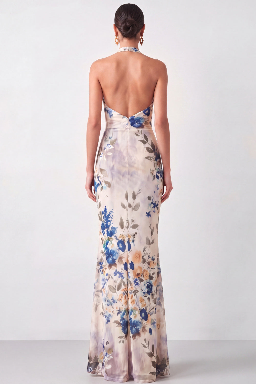 Black Floral Mermaid Halter Neck Long Formal Dress