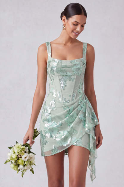 Corset Mint Green Bodycon Thick Straps Short Formal Dress