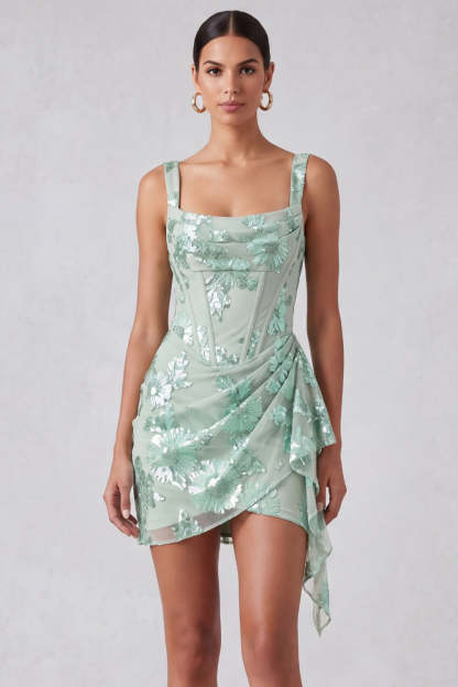 Corset Mint Green Bodycon Thick Straps Short Formal Dress