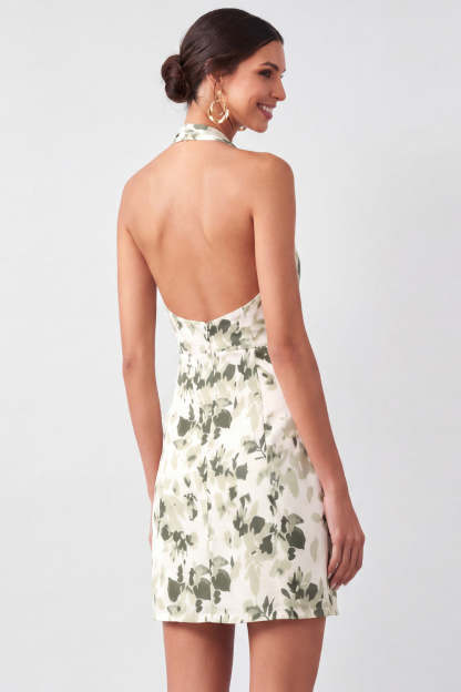 Light Green Bodycon Floral Halter Neck Short Formal Dress