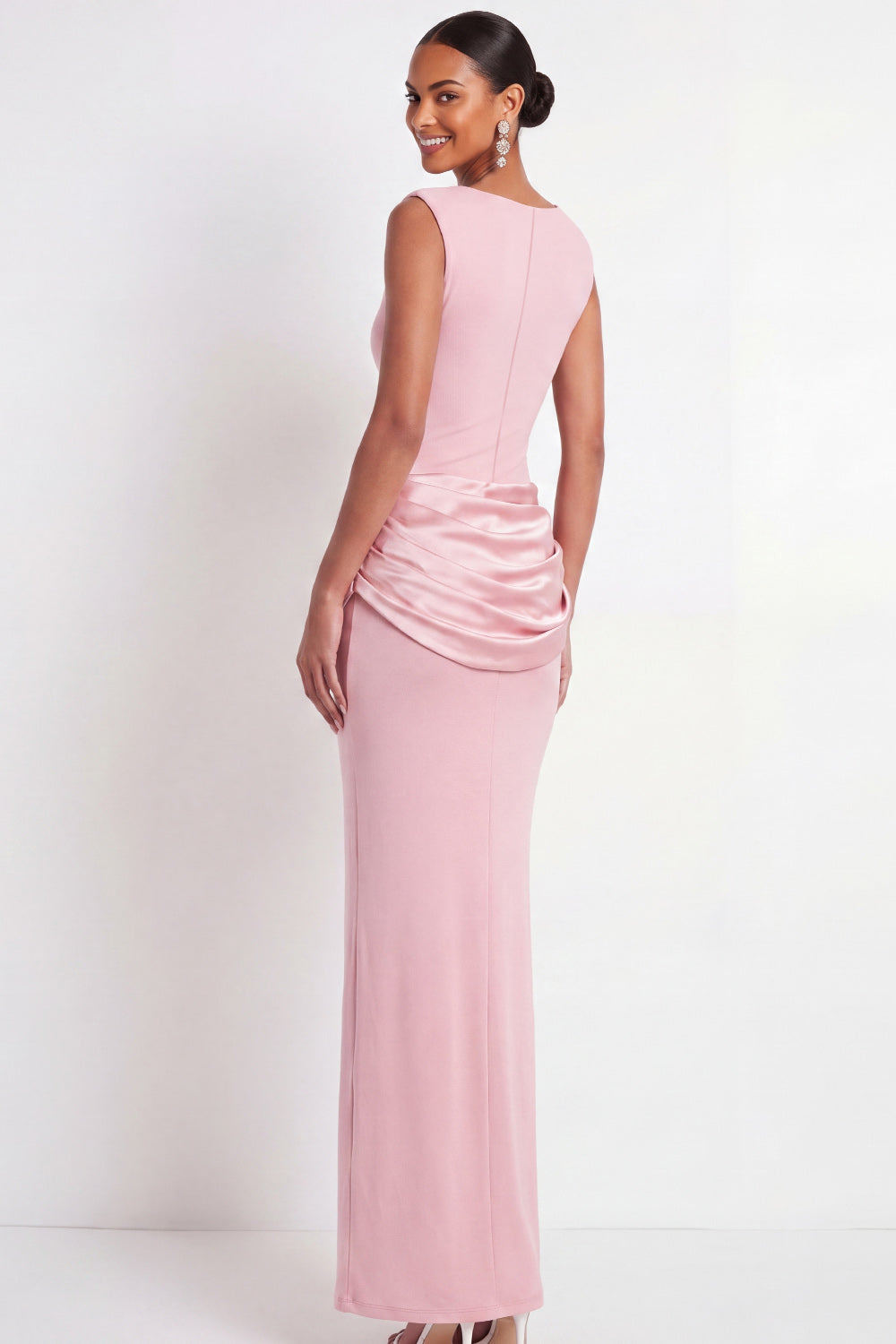 Pink Sheath Draped Long Formal Dress