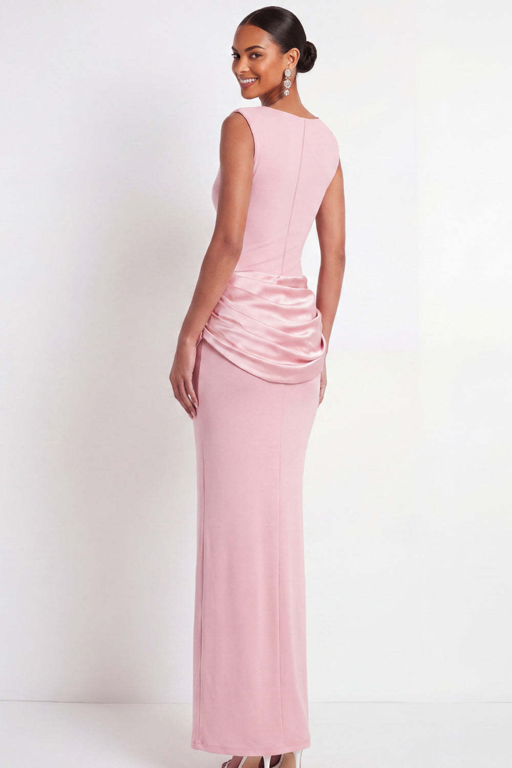 Pink Sheath Draped Long Formal Dress