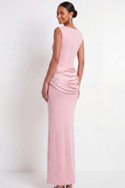 Pink Sheath Draped Long Formal Dress