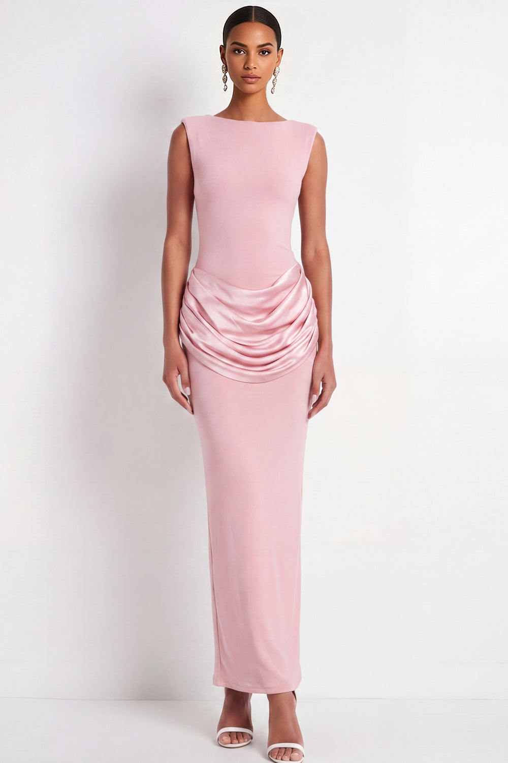 Pink Sheath Draped Long Formal Dress