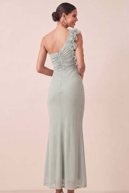 Ruched Dusty Sage Mermaid Long Formal Dress