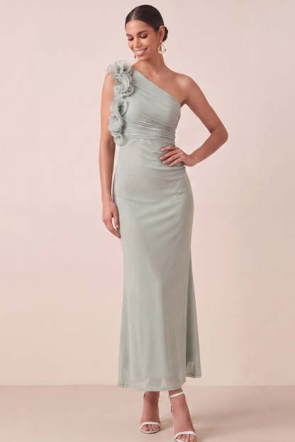 Ruched Dusty Sage Mermaid Long Formal Dress