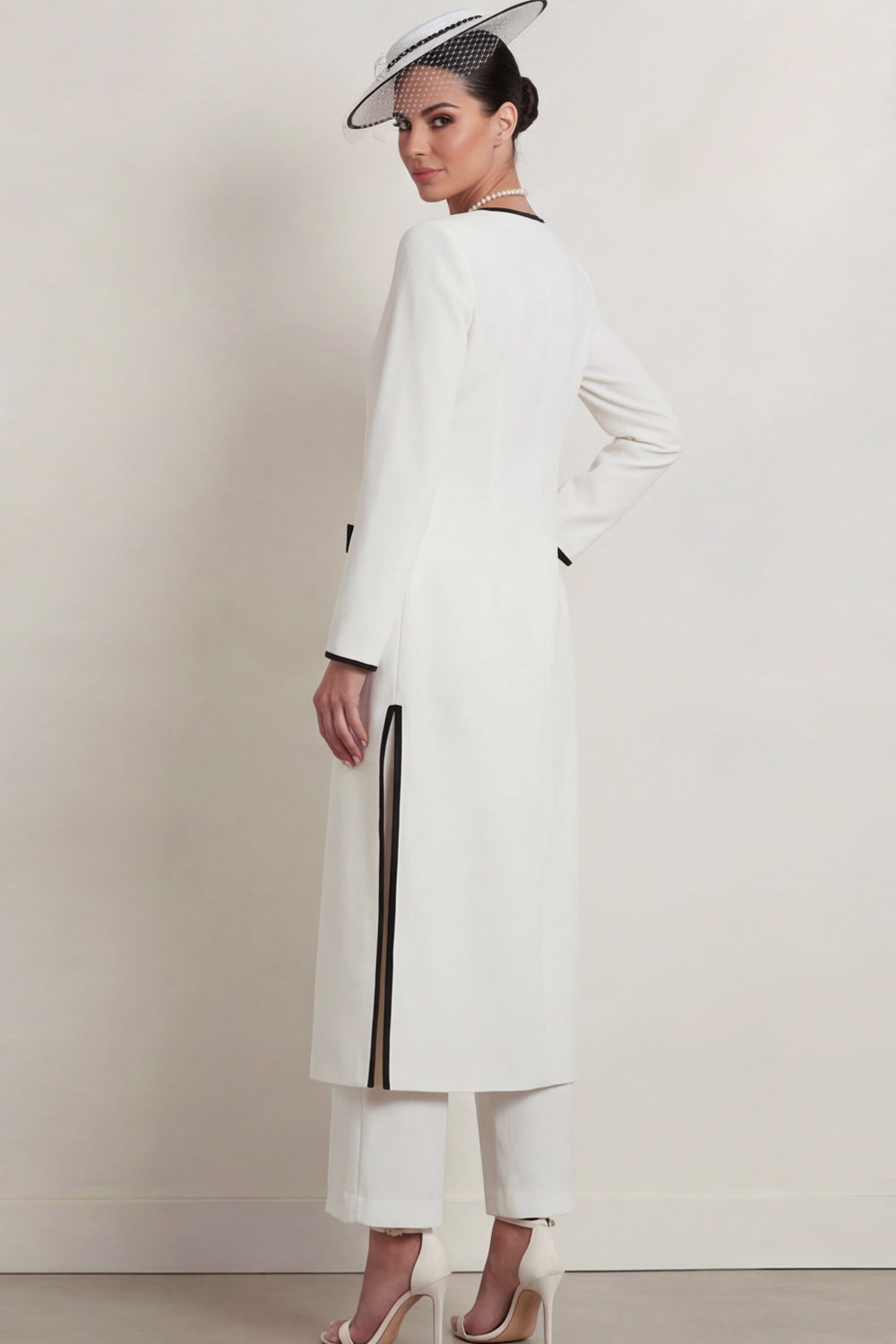 2 Piece White V Neck Long Mother of the Bride Suits with Bows