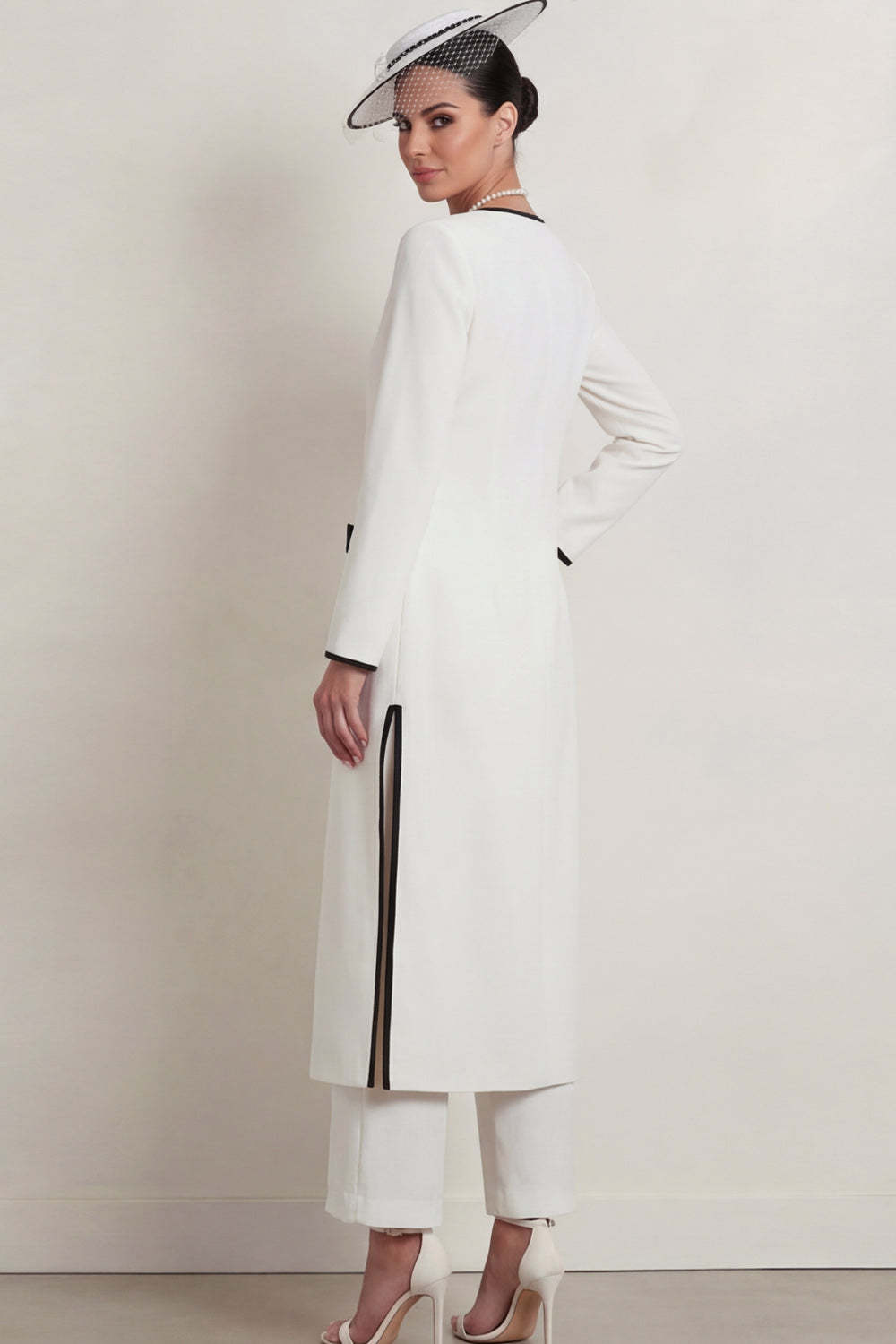 2 Piece White V Neck Long Mother of the Bride Suits with Bows