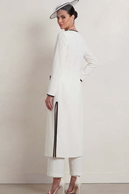 2 Piece White V Neck Long Mother of the Bride Suits with Bows