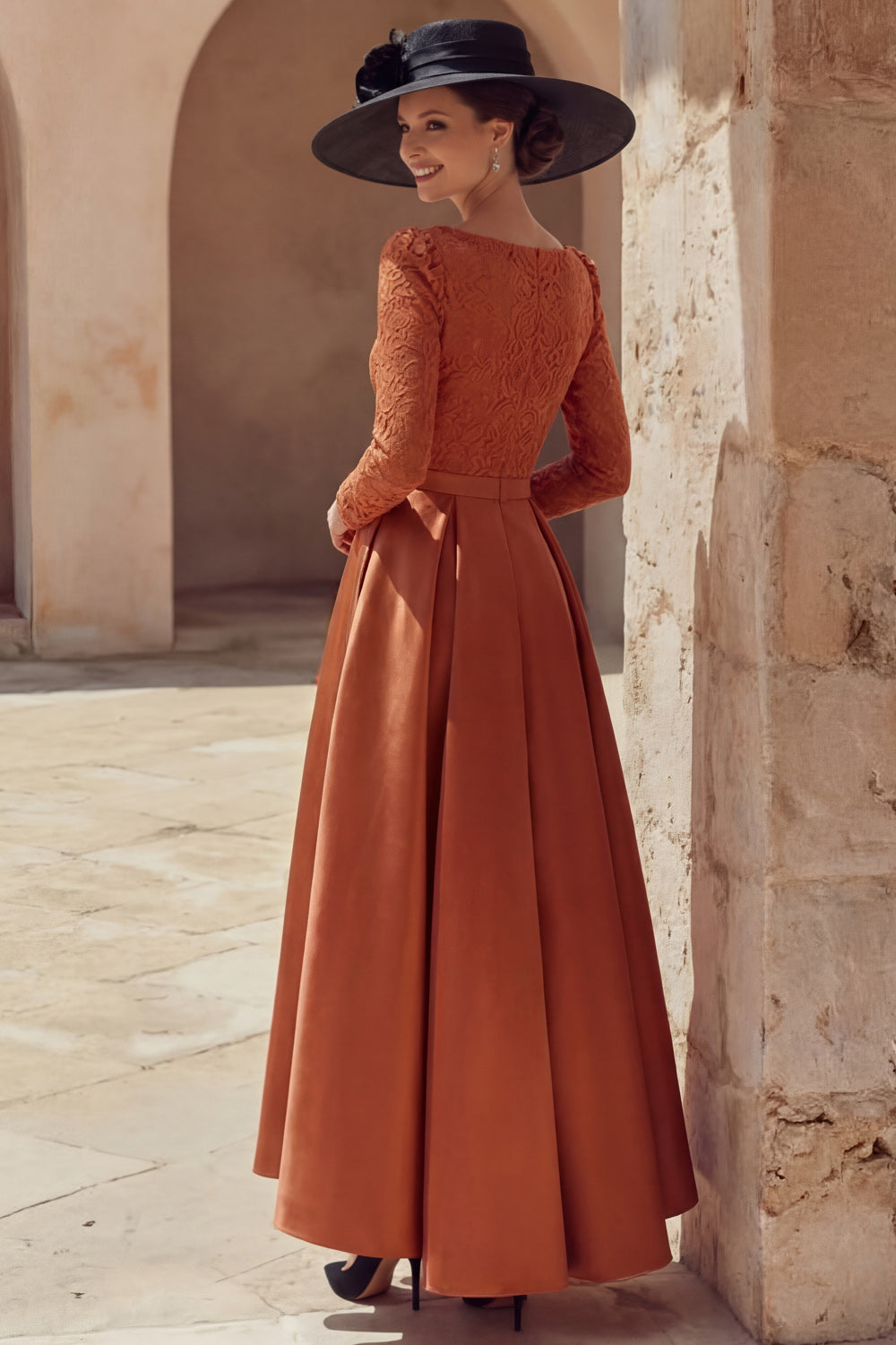 Terracotta A Line Square Neck Long Mother of the Bride Dress with Pockets