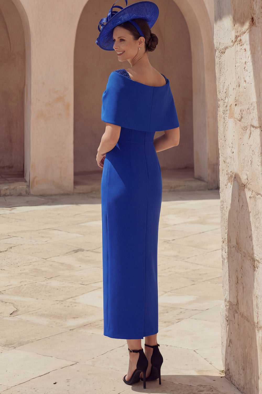 Blue Sheath Off the Shoulder Long Mother of the Bride Dress