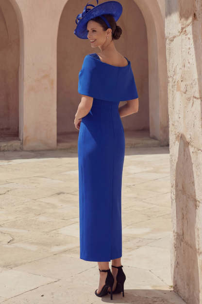 Blue Sheath Off the Shoulder Long Mother of the Bride Dress